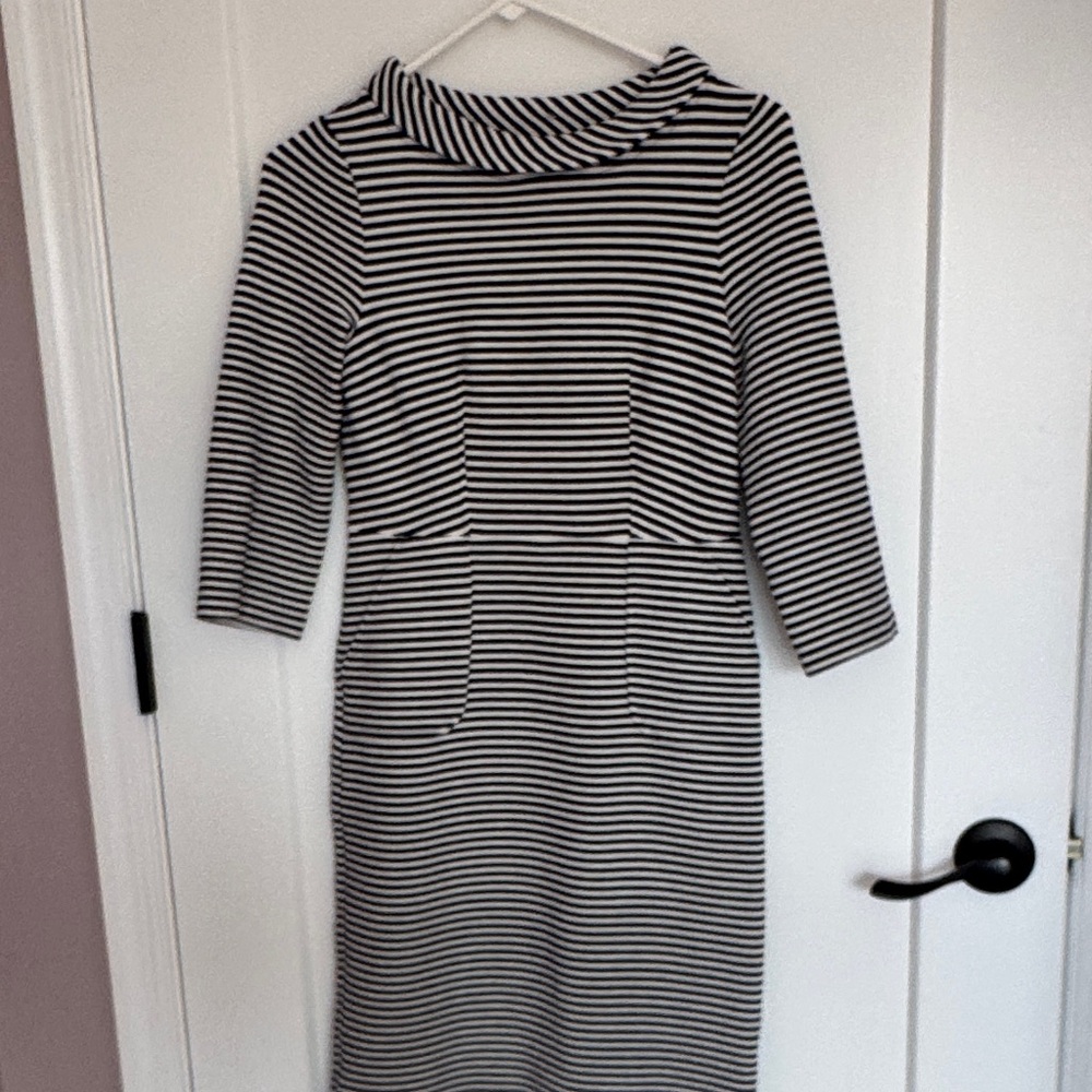 Boden Navy and White Striped Long Sleeve Dress- Free Navy and White Tshirt also.